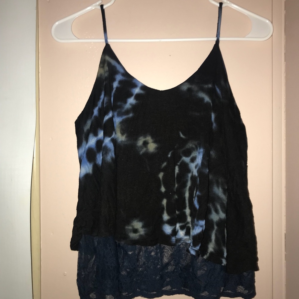 Tie dye blue and black top
